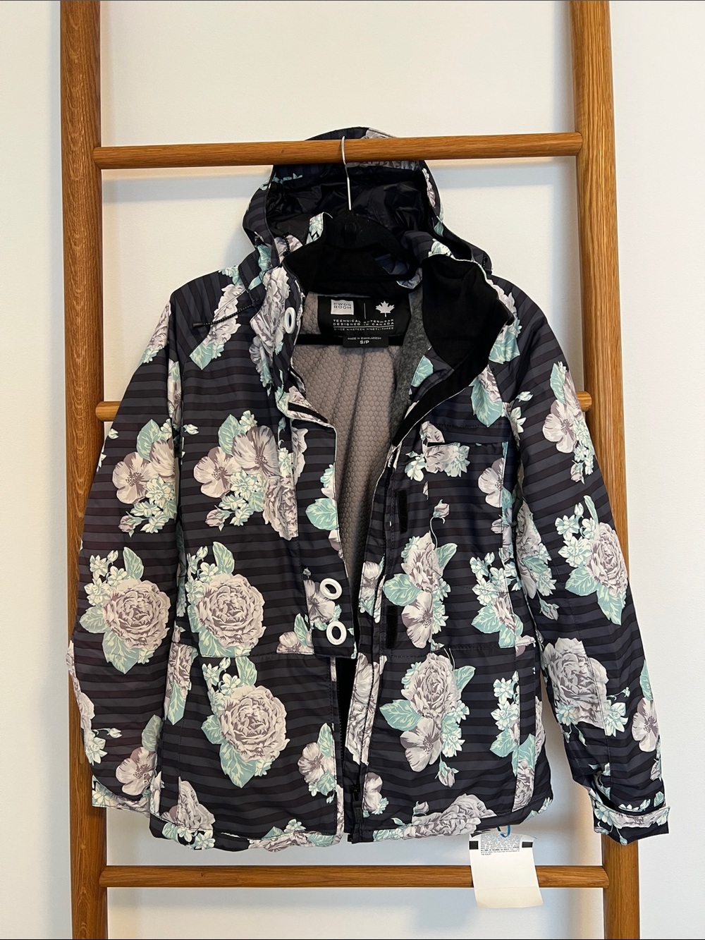 Pwdr Room Floral Stripe Hooded Ski & Snowboard Jacket - Women’s Size S